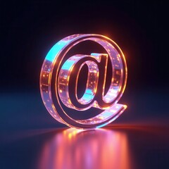 Obraz premium 3D-rendered digital artwork of a glowing, transparent '@' symbol made of glass or crystal