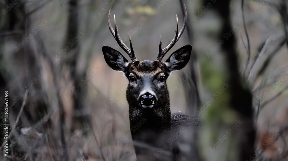 Poster majestic deer standing in the forest showcasing its impressive antlers in a tranquil setting : gener
