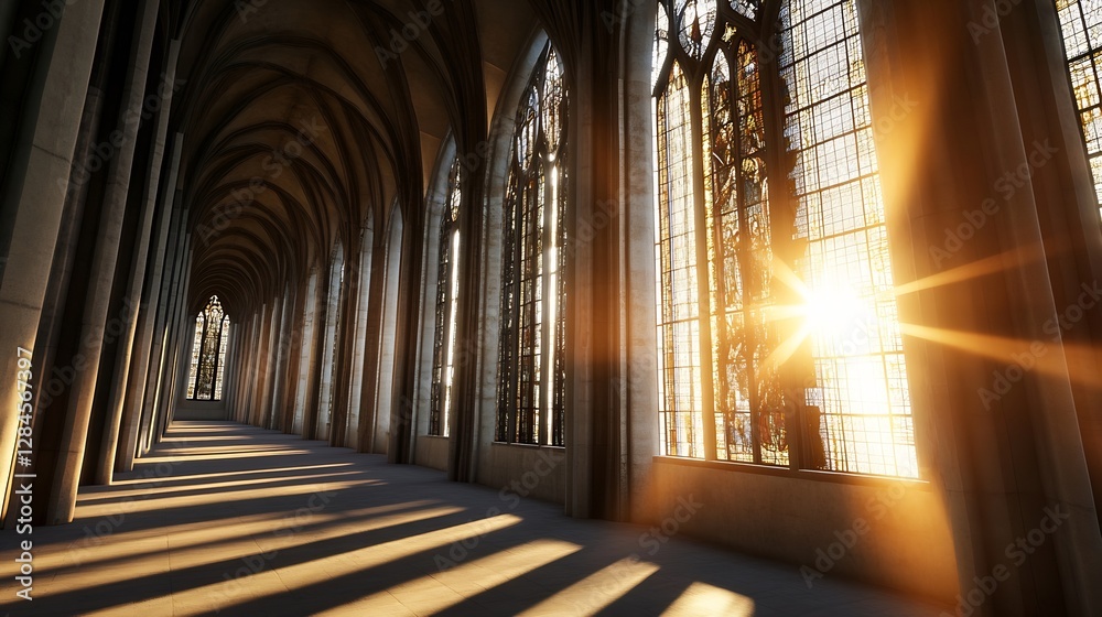 Aufkleber radiant sunlight streaming through stunning gothic windows in an enchanting architectural space : ge