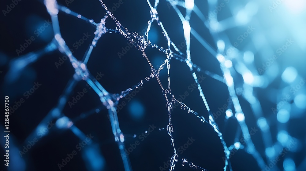 Fototapete intricate spider web glistening with droplets of water against a soft blurred background creating an