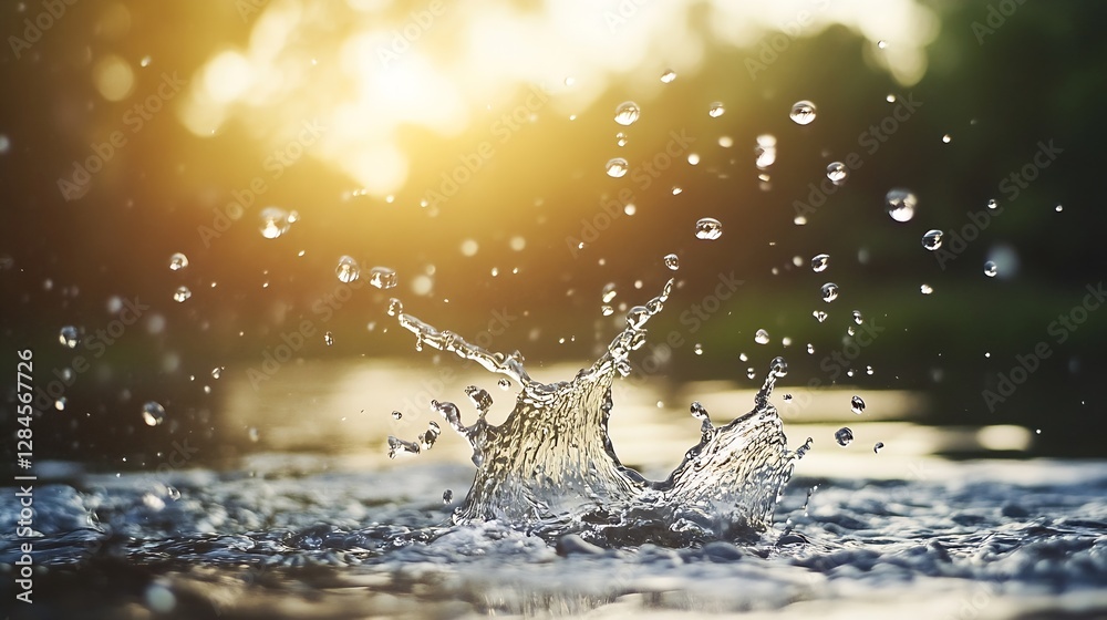 Leinwandbilder dynamic splash of water with sunlight reflecting creating mesmerizing effects in a serene natural en
