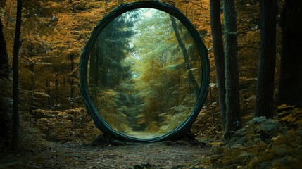 Fototapeta premium Mirror Portal in Autumn Forest