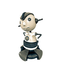 float robot is waiting an agry on white background in side view