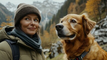 Happy Traveling Dog with Owner in Nature