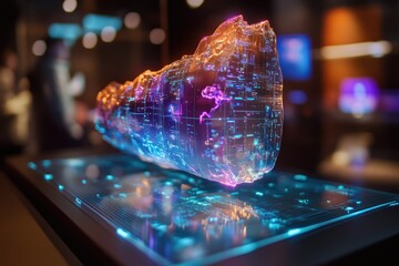 A 3D holographic projection of a world map, showcasing futuristic data streams and global connectivity.