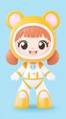Adorable 3D Render of a Cute Astronaut Girl in a Yellow Spacesuit