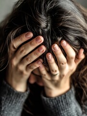 Fototapeta premium A woman covering her face with hands demonstrating feelings of distress or anxiety : Generative AI