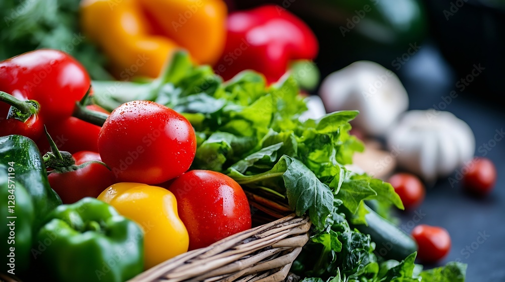 Aufkleber freshly harvested colorful vegetables arranged in a rustic basket highlighting organic produce : gen