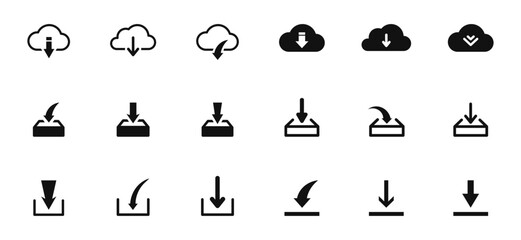 Download Icon Set. Download files icons. Data download icon. Upload cloud storage sign. Vector illustration.