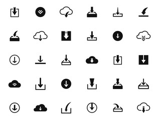Download Icon Set. Download files icons. Data download icon. Upload cloud storage sign. Vector illustration.