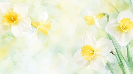 Delicate daffodil illustration capturing the essence of spring with soft yellow and green watercolor in an airy botanical style