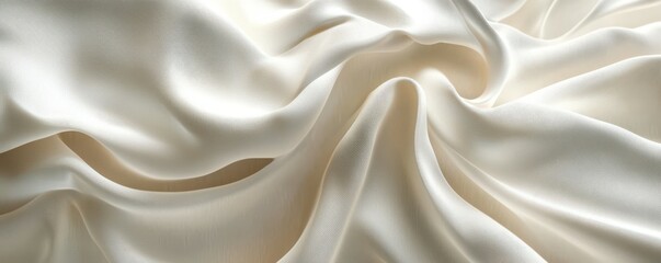 Smooth beige silk fabric texture with soft elegant folds and waves