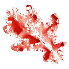 Watercolor oak leaf orange stamp isolated on white background