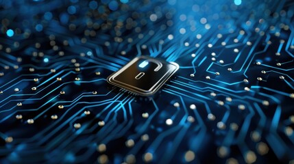 Cybersecurity warning symbol on a futuristic digital interface.