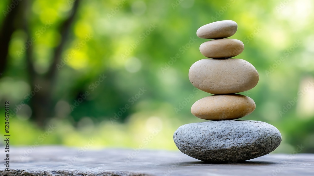 Aufkleber zen rock stacking art symbolizes balance and harmony in a tranquil natural setting : generative ai