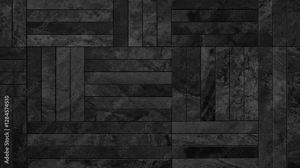 Poster A black and white floor with a black and white color scheme. The floor is made up of various black and white patterns, creating a visually striking and unique design