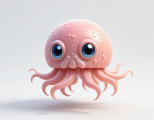Cute Pink Jellyfish with Big Blue Eyes Adorable Aquatic Creature