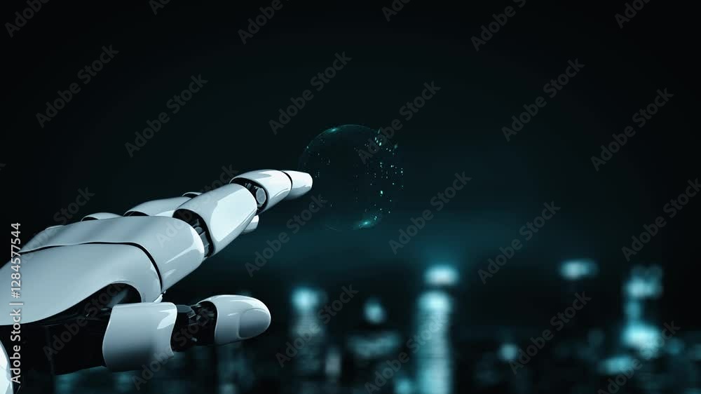 Poster futuristic robot artificial intelligence enlightening ai technology development and machine learning
