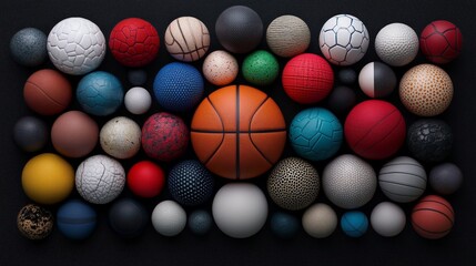 Variety of Colorful Sports Balls on a Dark Background