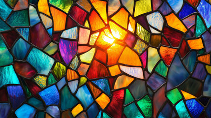 Stained Glass Mosaic, Vibrant Colors, Artistic Decor