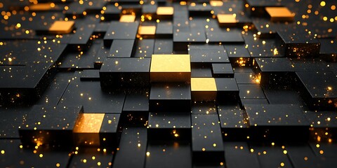 Obraz premium Abstract geometric pattern of black and gold squares