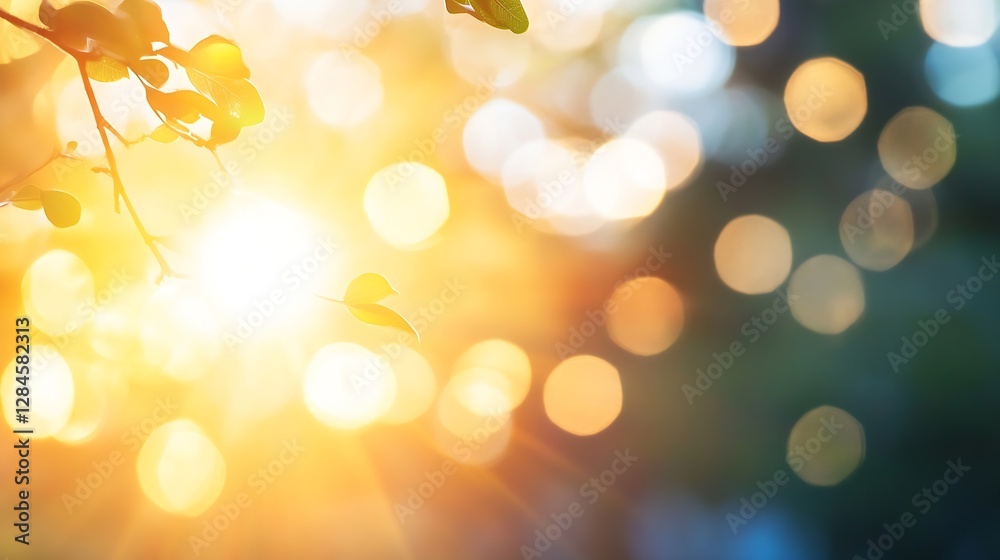 Aufkleber Bokeh Background of Golden Sunlight Filtering Through Leaves Creating a Warm Atmosphere : Generative AI