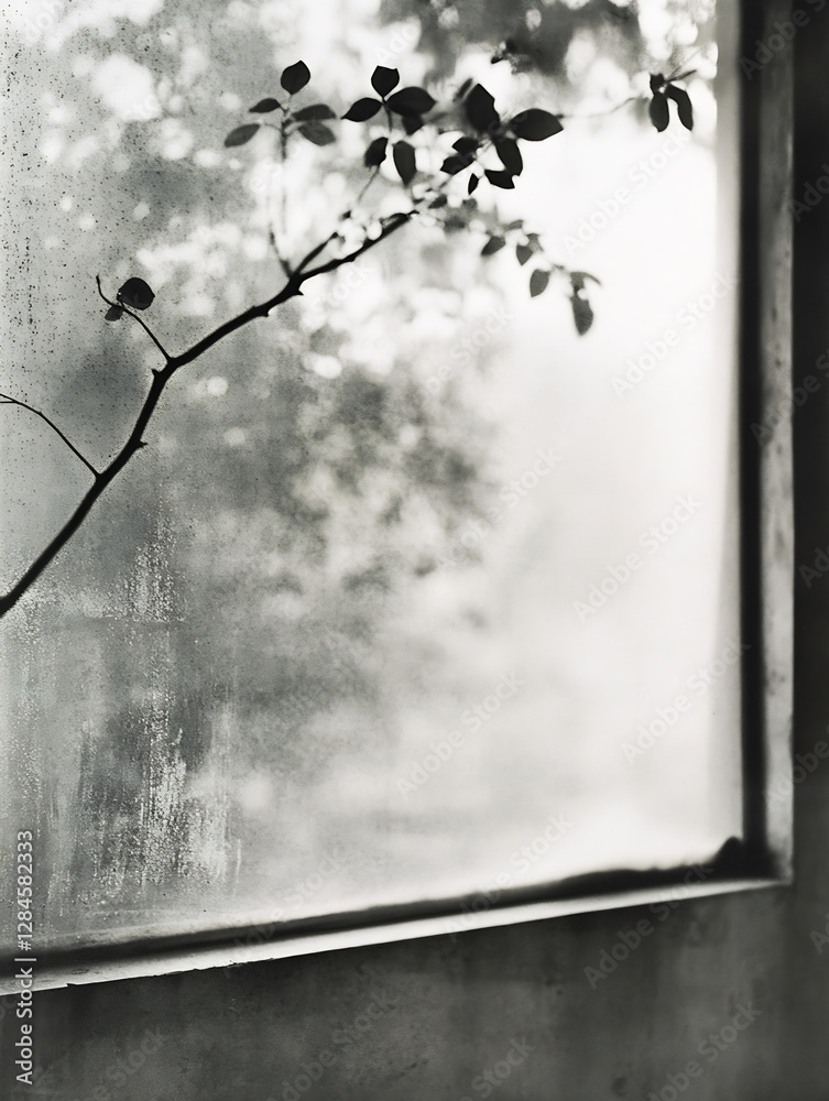 Leinwandbilder soft focus silhouette of a branch against a foggy window creating a dreamy atmosphere : generative a