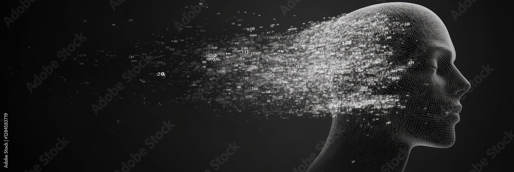 Leinwandbilder Human face outline transforming into binary code in a futuristic AI concept showcasing digital evolution. Generative AI