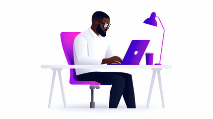 Fototapeta premium African American Man Working From Home on Laptop at Desk
