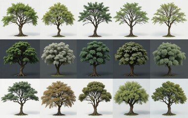 Diverse Tree Collection Showing Different Shapes, Foliage and Seasonal Variations