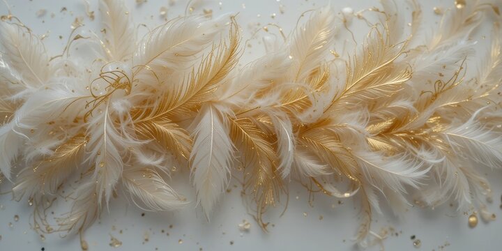 Elegant Feathers with Golden Accents Decoration on White Background