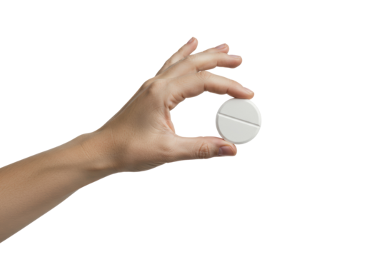 Isolated Hand Holding White Pill