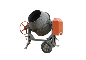 Isolated Concrete Mixer Machine with Red Wheel