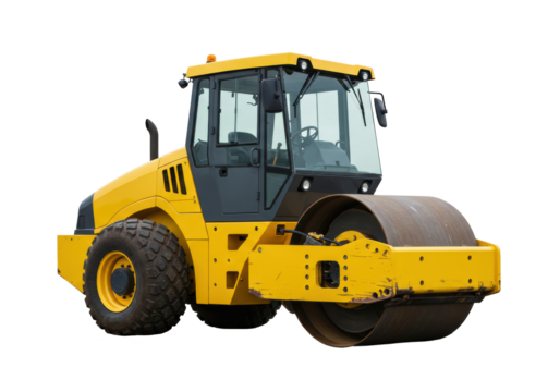 Isolated Yellow Road Roller with Asphalt Drum