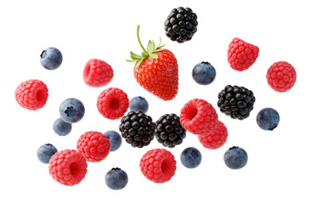 isolated raspberry and blackberry