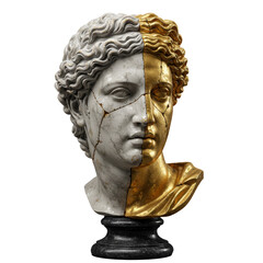 Isolated Bust Sculpture Split Between Marble and Gold