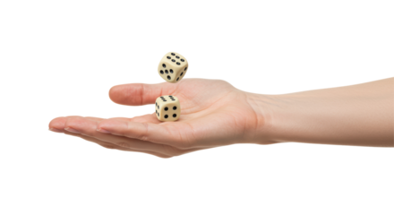 Isolated Hand Tossing Pair of Classic Dice