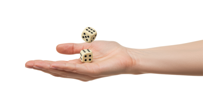 Isolated Hand Tossing Pair of Classic Dice