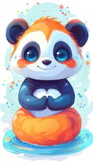 Adorable Panda Bear in Lotus Position, Cute Cartoon Animal Illustration