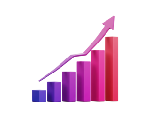 Isolated Vertical Colored Rising Bar Graph With Increasing Arrow
