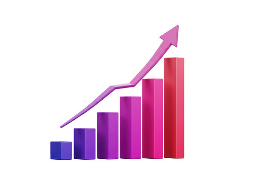 Isolated Vertical Colored Rising Bar Graph With Increasing Arrow