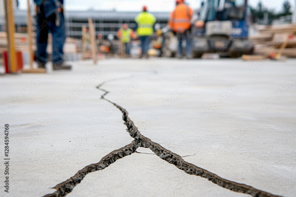 Poster large crack on concrete in construction site during day. generative ai