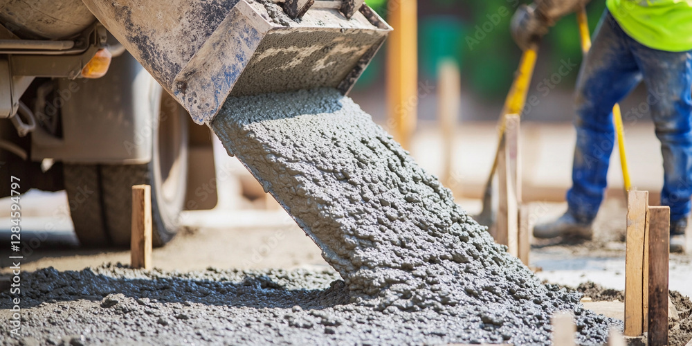 Poster pouring concrete for a construction project. generative ai