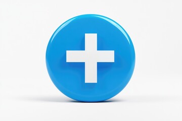 Obraz premium A round blue badge with a white plus sign in the middle.
