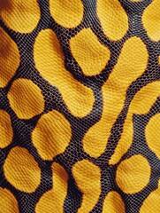 Chic printed fabric with vibrant yellow spots resembling a leopard skin. Perfect for bold fashion statement. Unique textured material for distinctive designs.