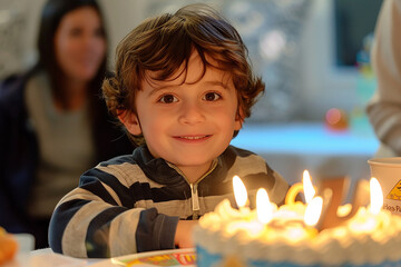 Little Boy Making a Wish on His Birthday Cake