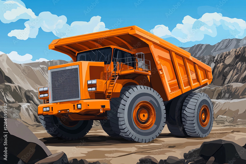 Aufkleber massive orange haul truck operating in open pit mining. generative ai