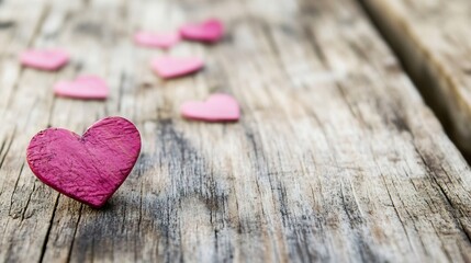 Fototapeta premium Beautiful pink paper heart against a rustic wooden background for romantic themes and celebrations : Generative AI