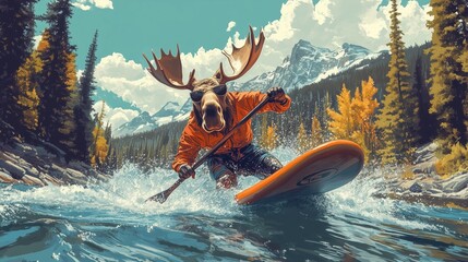 Moose Surfing River Wearing Sunglasses
