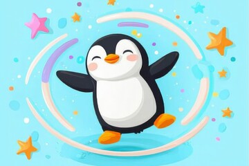 Fototapeta premium Joyful Penguin in a Whimsical World Adorable Cartoon Illustration